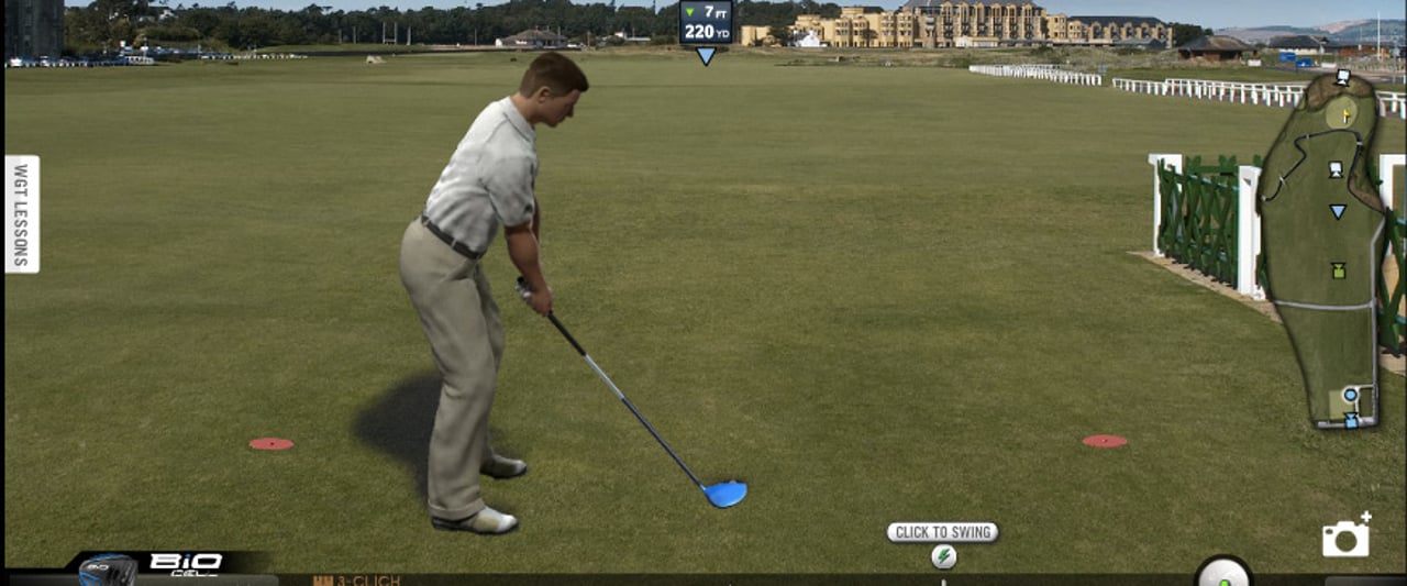 Spieler auf dem ersten Abschlag in St. Andrews. (Foto: Screenshot)