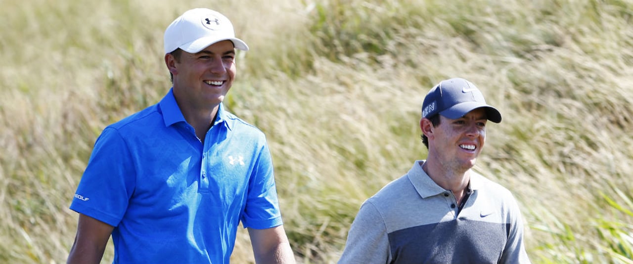 Was für ein Flight! Jordan Spieth und Rory McIlroy werden den Moving Day beim Masters gemeinsam bestreiten. (Foto: Getty) Was für ein Flight! Jordan Spieth und Rory McIlroy werden den Moving Day beim Masters gemeinsam bestreiten. (Foto: Getty)