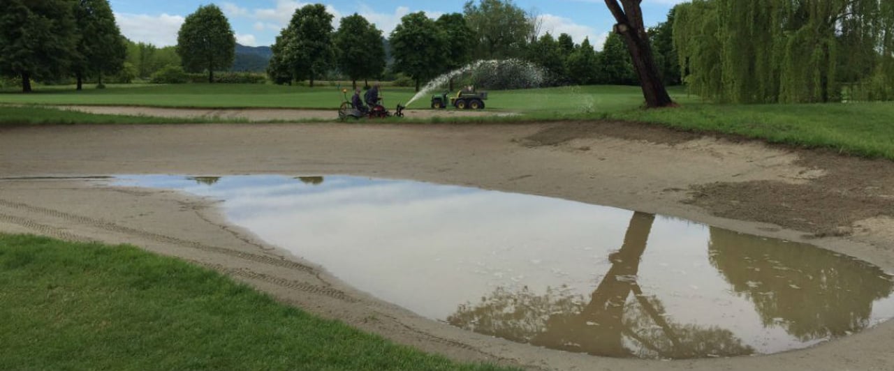 Starke Regenfälle über Nacht haben die erste Runde der Montecchia Open unspielbar gemacht. (Foto: twitter.com/Challenge_Tour) Starke Regenfälle über Nacht haben die erste Runde der Montecchia Open unspielbar gemacht. (Foto: twitter.com/Challenge_Tour)