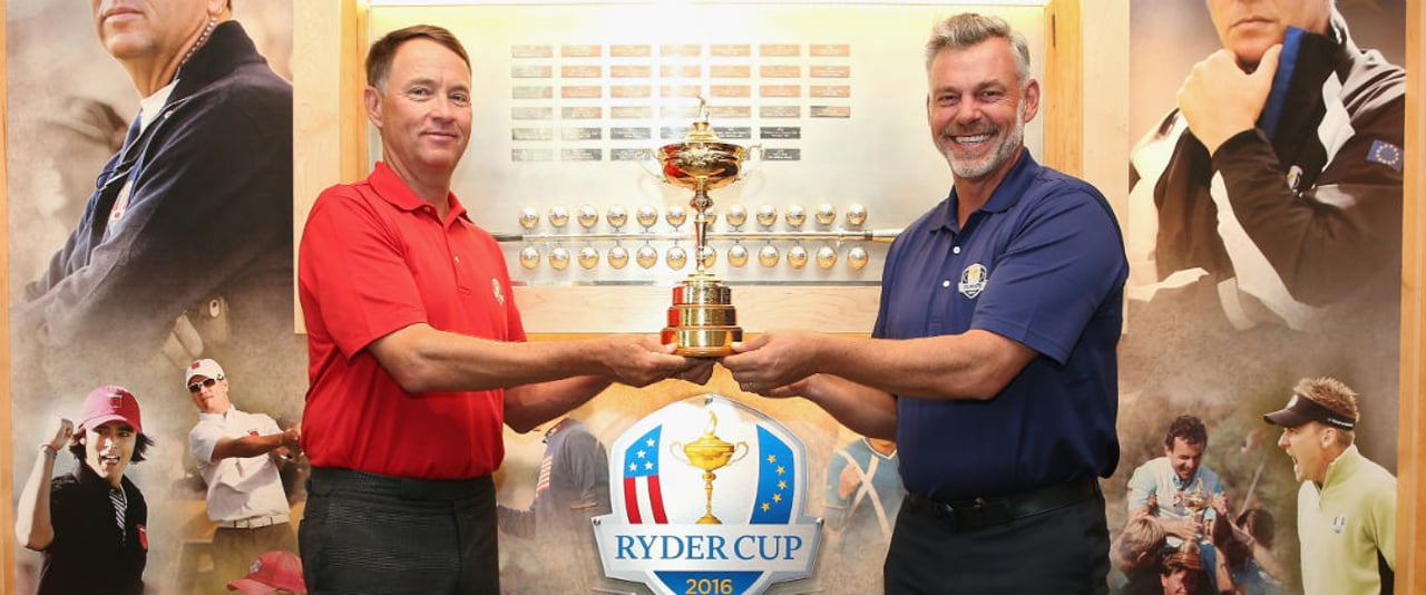 Der Kampf um den Ryder Cup 2016 hat schon begonnen. Bei Twitter lieferten sich die Teams einen Schlagabtausch. (Foto: Getty) Der Kampf um den Ryder Cup 2016 hat schon begonnen. Bei Twitter lieferten sich die Teams einen Schlagabtausch. (Foto: Getty)