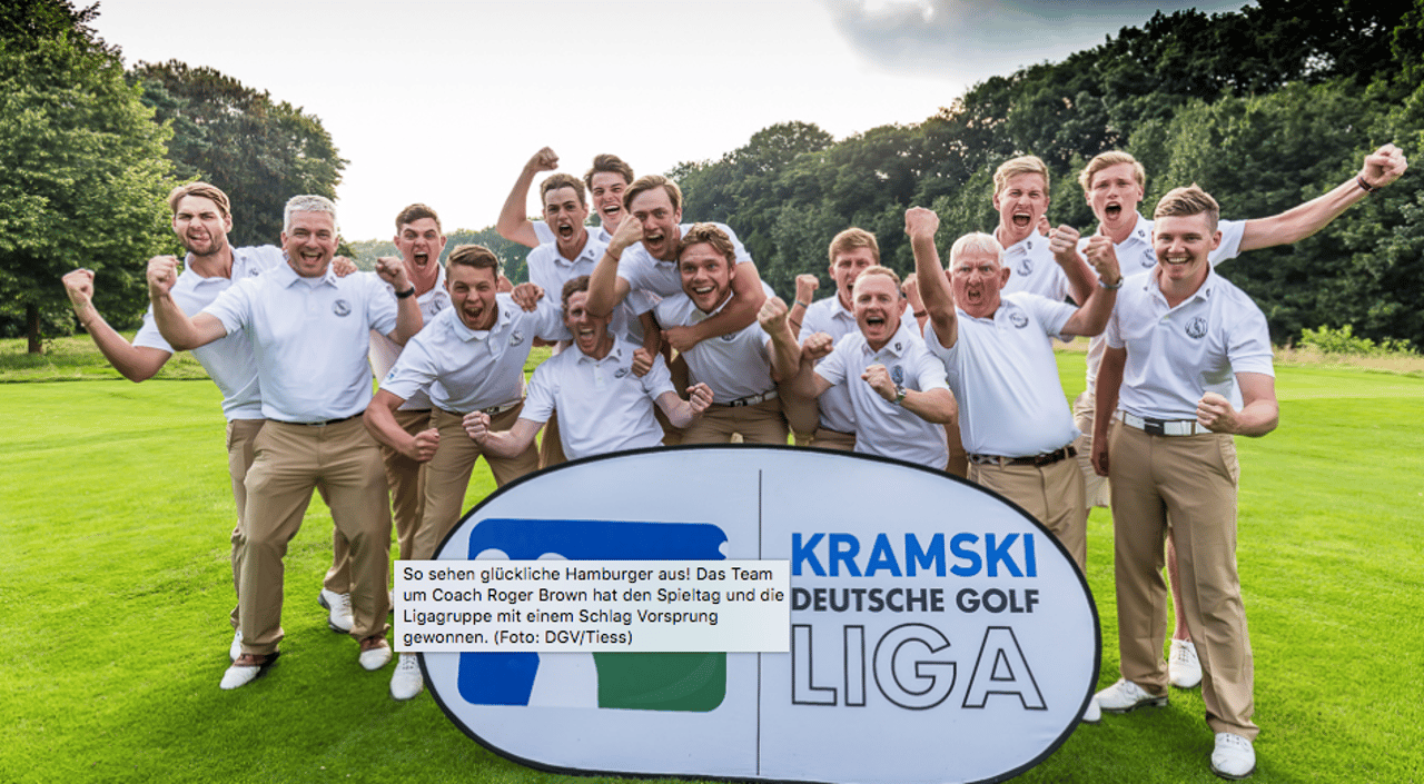 So sehen glückliche Hamburger aus! Das Team um Coach Roger Brown hat den Spieltag und die Ligagruppe mit einem Schlag Vorsprung gewonnen. (Foto: DGV/Tiess)