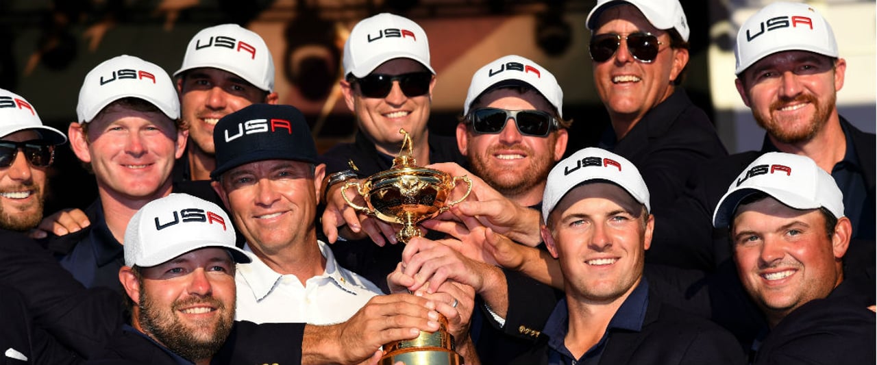 Sie wollten ihn gar nicht mehr hergeben: Team USA holt den Ryder Cup nach acht Jahren zurück auf den amerikanischen Kontinent. (Foto: Getty) Sie wollten ihn gar nicht mehr hergeben: Team USA holt den Ryder Cup nach acht Jahren zurück auf den amerikanischen Kontinent. (Foto: Getty)