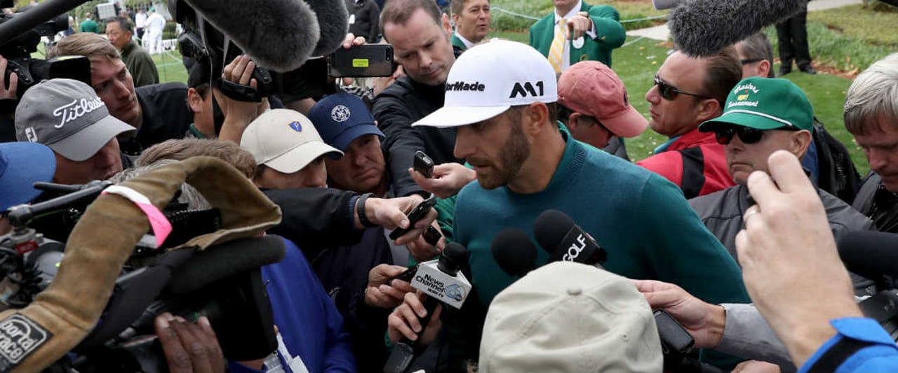 Dustin Johnson verkündet nach einigen Probeschwüngen seinen Rückzug vom US Masters Tournament 2017.