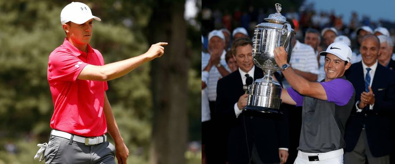 Jordan Spieth (li.) schiebt den zweimaligen PGA Championship Sieger Rory McIlroy die Favoritenrolle für das letzte major des Jahres zu. (Foto: Getty) Jordan Spieth (li.) schiebt den zweimaligen PGA Championship Sieger Rory McIlroy die Favoritenrolle für das letzte major des Jahres zu. (Foto: Getty)