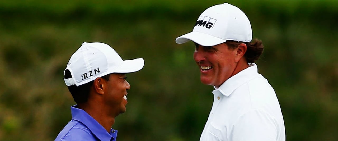 Tiger Woods fungierte für Phil Mickelson, der bei der PGA Championship 2017 sein 100. Major spielen wird, als Motivator. (Foto: Getty) Tiger Woods fungierte für Phil Mickelson, der bei der PGA Championship 2017 sein 100. Major spielen wird, als Motivator. (Foto: Getty)