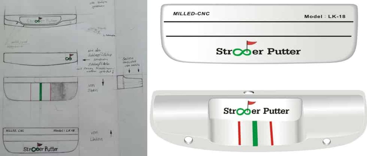 Der Straighter Putter LK-18 von der ersten Skizze bis zum fertigen Prototypen. (Foto: Straighter Putter) Der Straighter Putter LK-18 von der ersten Skizze bis zum fertigen Prototypen. (Foto: Straighter Putter)