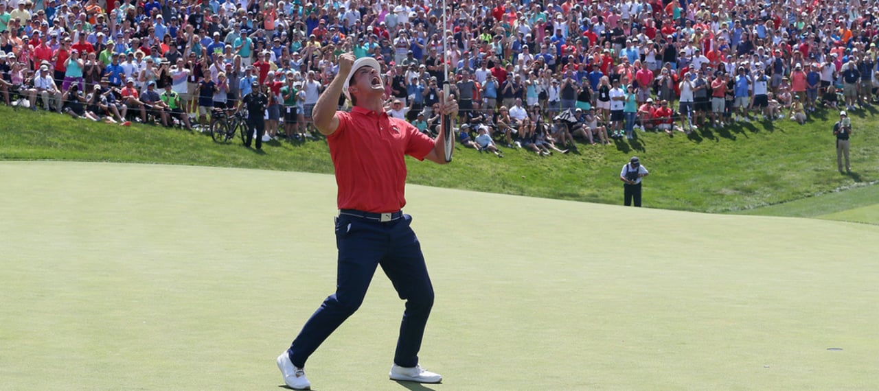 Bryson DeChambeau siegt mit großem Jubel im Stechen des Memorial Tournaments in Dublin, Ohio. (Foto: Getty) Bryson DeChambeau siegt mit großem Jubel im Stechen des Memorial Tournaments in Dublin, Ohio. (Foto: Getty)