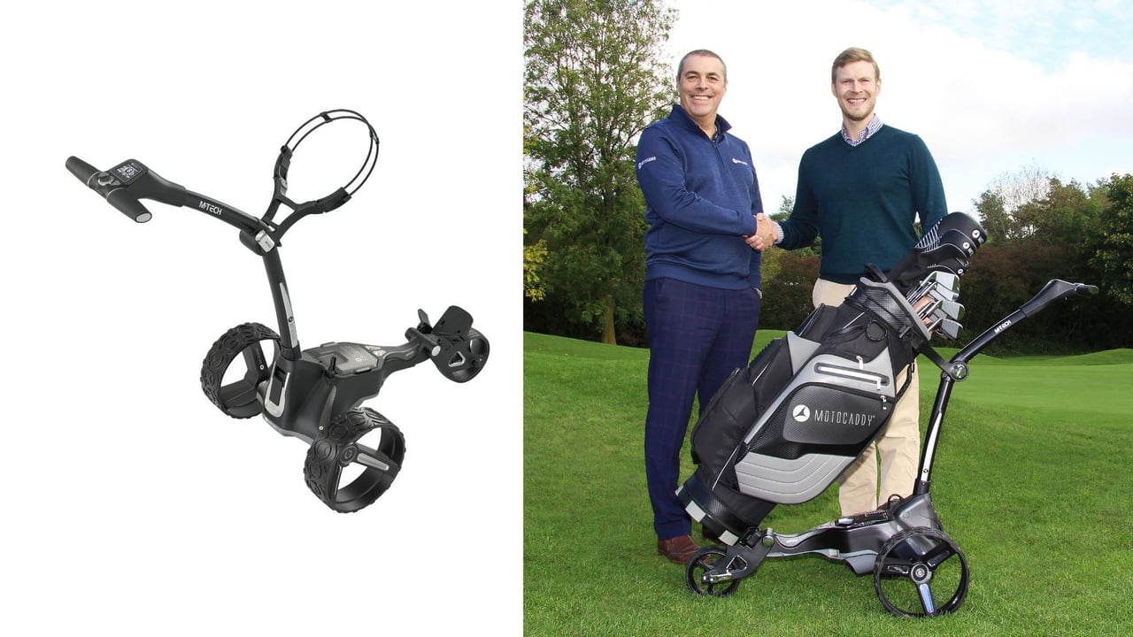 Motocaddy CEO John Helas mit Sandy Farmer, Teilhaber von Ethos. (Foto: Motocaddy) Motocaddy CEO John Helas mit Sandy Farmer, Teilhaber von Ethos. (Foto: Motocaddy)