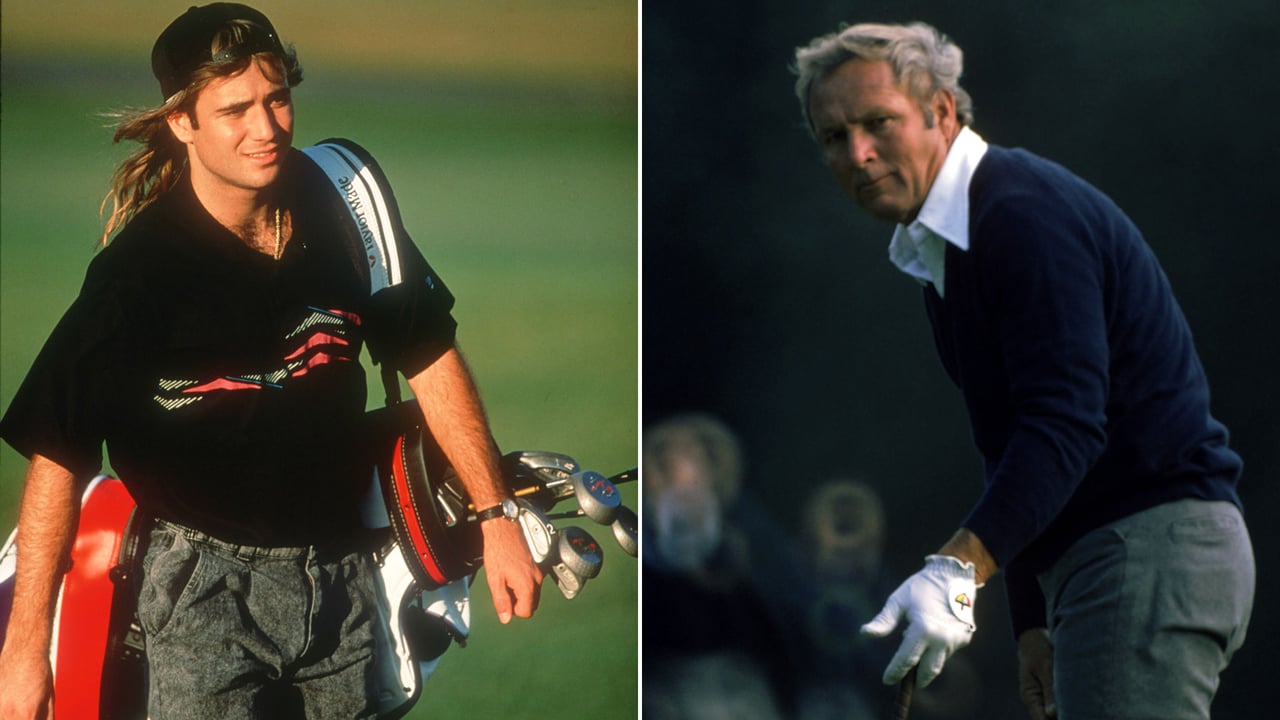 "Stilikonen" aus unterschiedlichen Epochen: André Agassi (l.) 1991, Arnold Palmer 1976. Beide Outfits gelten als "smart casual". (Fotos: Getty)