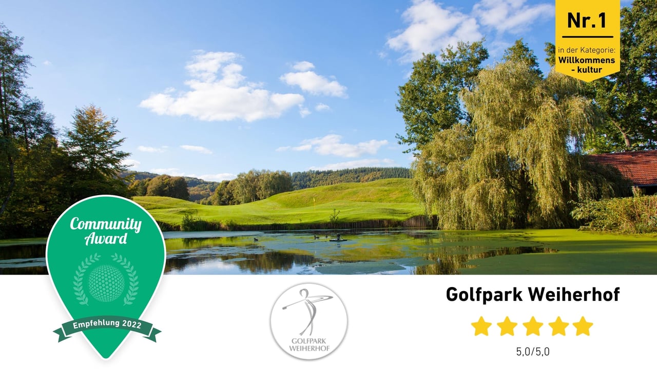 Der Golfpark Weiherhof ist Doppelsieger beim Golf Post Community Award 2022. (Foto: Golfpark Weiherhof) Der Golfpark Weiherhof ist Doppelsieger beim Golf Post Community Award 2022. (Foto: Golfpark Weiherhof)