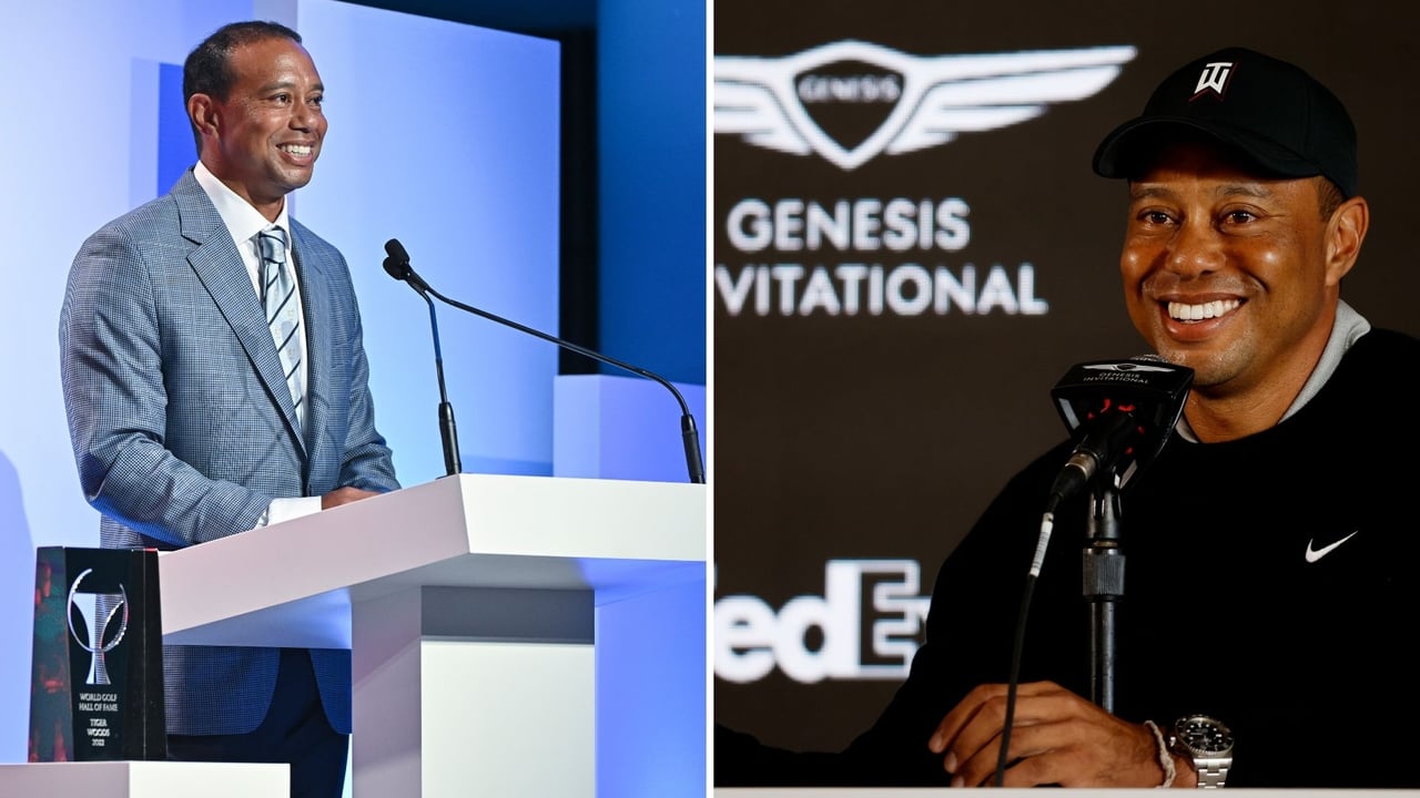 Tiger bei seiner Aufnahme in die World Hall of Fame (li.) und als Gastgeber des Genesis Invitational (re.). (Foto: Getty) Tiger bei seiner Aufnahme in die World Hall of Fame (li.) und als Gastgeber des Genesis Invitational (re.). (Foto: Getty)
