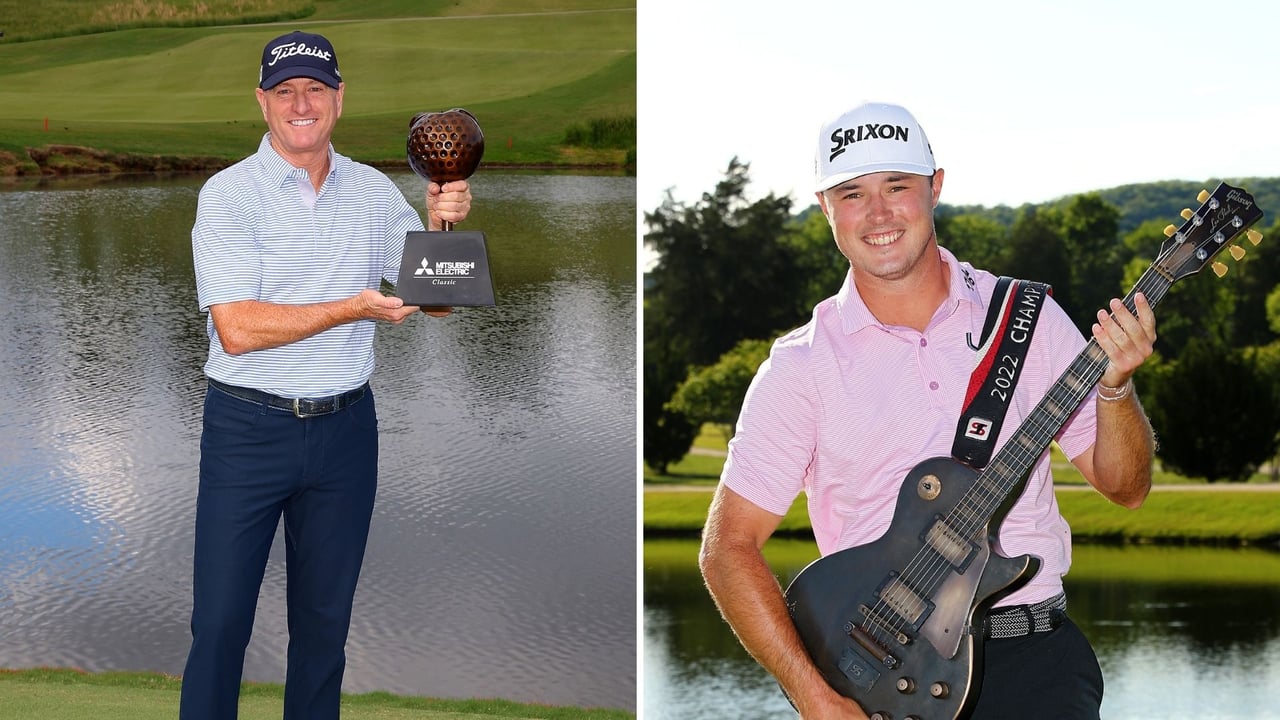 Steve Flesch (li.) gewinnt auf der Champions Tour - Brent Grant (re.) feiert auf der Korn Ferry Tour seinen Premierensieg (Fotos: Getty). Steve Flesch (li.) gewinnt auf der Champions Tour - Brent Grant (re.) feiert auf der Korn Ferry Tour seinen Premierensieg (Fotos: Getty).