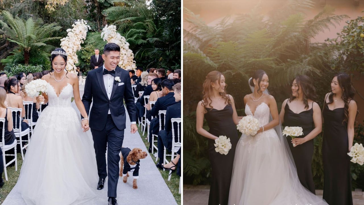 Katherine mit ihrem Ehemann und ihren Brautjungfern. (Foto: Instagram/@collin_morikawa/@katherinezhuu) Katherine mit ihrem Ehemann und ihren Brautjungfern. (Foto: Instagram/@collin_morikawa/@katherinezhuu)