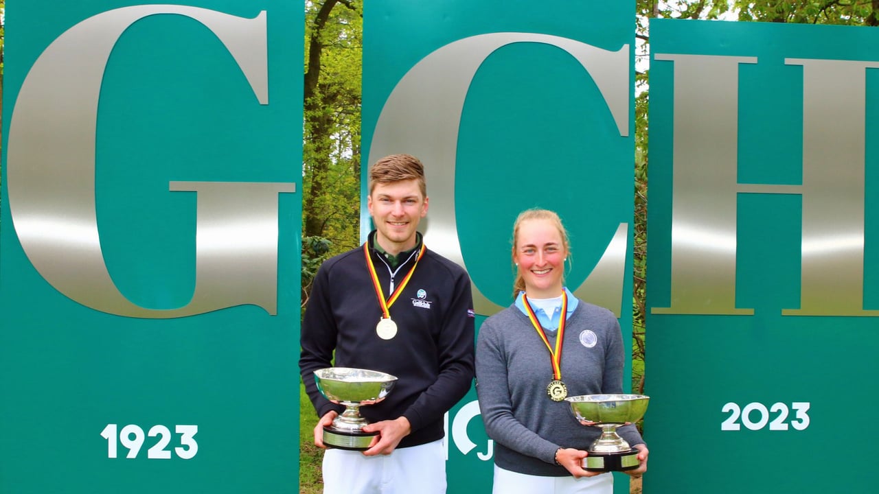 Sirah Steinhoff (Hamburger GC) und Leonhard Studzinski (GC Hannover) sind Deutsche Lochspielmeister 2023. (Foto: DGV/stebl) Sirah Steinhoff (Hamburger GC) und Leonhard Studzinski (GC Hannover) sind Deutsche Lochspielmeister 2023. (Foto: DGV/stebl)