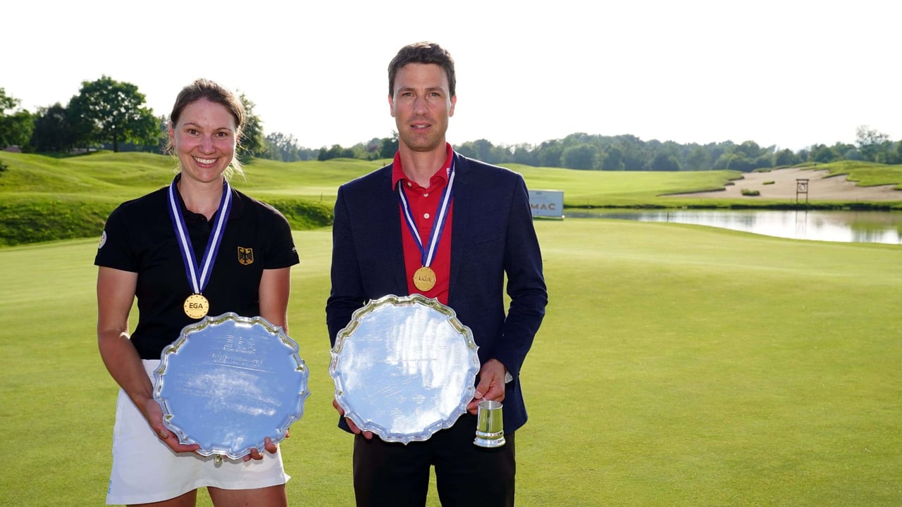 Alena Oppenheimer (links) und Michael Thannhäuser sind die neuen Europameister der Mid-Amateure. (Foto: EGA/ Vincitori) Alena Oppenheimer (links) und Michael Thannhäuser sind die neuen Europameister der Mid-Amateure. (Foto: EGA/ Vincitori)