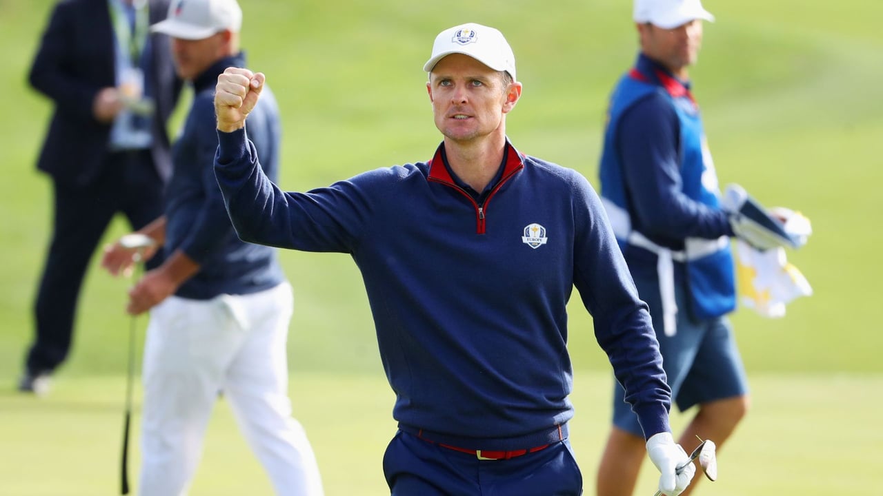 Justin Rose hatte beim Ryder Cup bereits einige Male den Grund für eine Siegerfaust. (Foto: Getty) Justin Rose hatte beim Ryder Cup bereits einige Male den Grund für eine Siegerfaust. (Foto: Getty)
