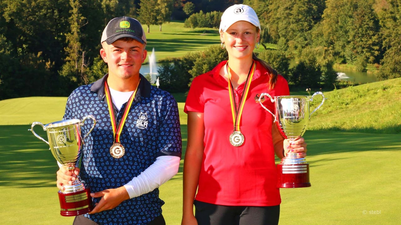 Nina Hölzenbein (Mainzer GC) und Paul Höfer (GC St. Leon-Rot) sind die neuen Deutschen Meister der AK 18. (DGV/stebl)