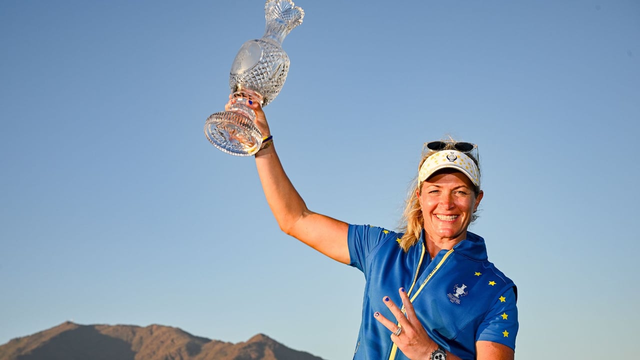Suzann Petersen feiert den dritten Sieg in Folge für Team Europa beim Solheim Cup. (Foto: Getty) Suzann Petersen feiert den dritten Sieg in Folge für Team Europa beim Solheim Cup. (Foto: Getty)