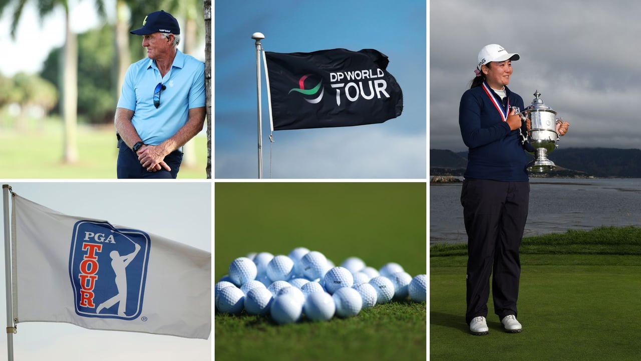 Greg Norman, das Gesicht der LIV Tour (oben links) und Allisen Corpuz als Major-Siegerin in Pebble Beach. (Foto: Getty) Greg Norman, das Gesicht der LIV Tour (oben links) und Allisen Corpuz als Major-Siegerin in Pebble Beach. (Foto: Getty)