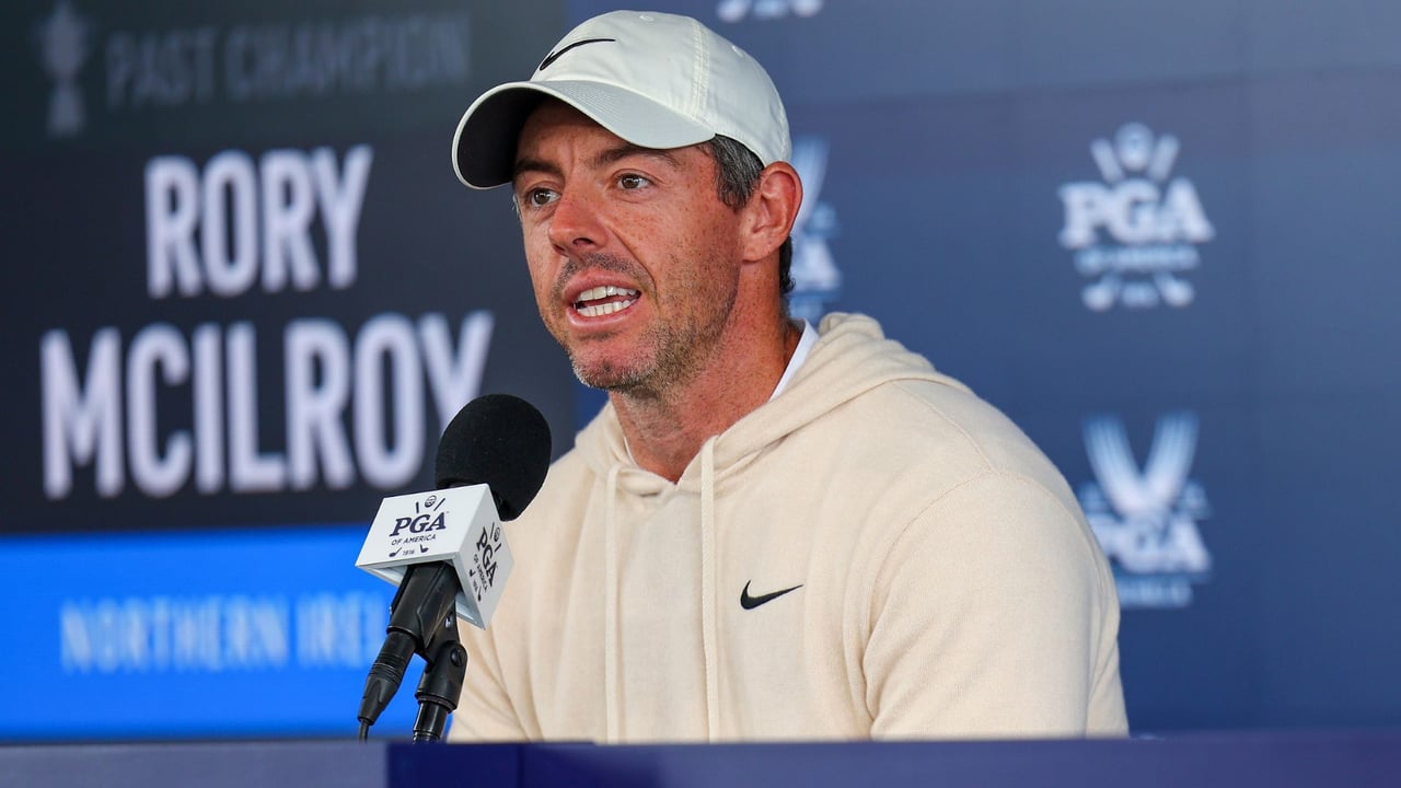 Rory McIlroy bei der Pressekonferenz vor der PGA Championship 2024. (Foto: Getty) Rory McIlroy bei der Pressekonferenz vor der PGA Championship 2024. (Foto: Getty)