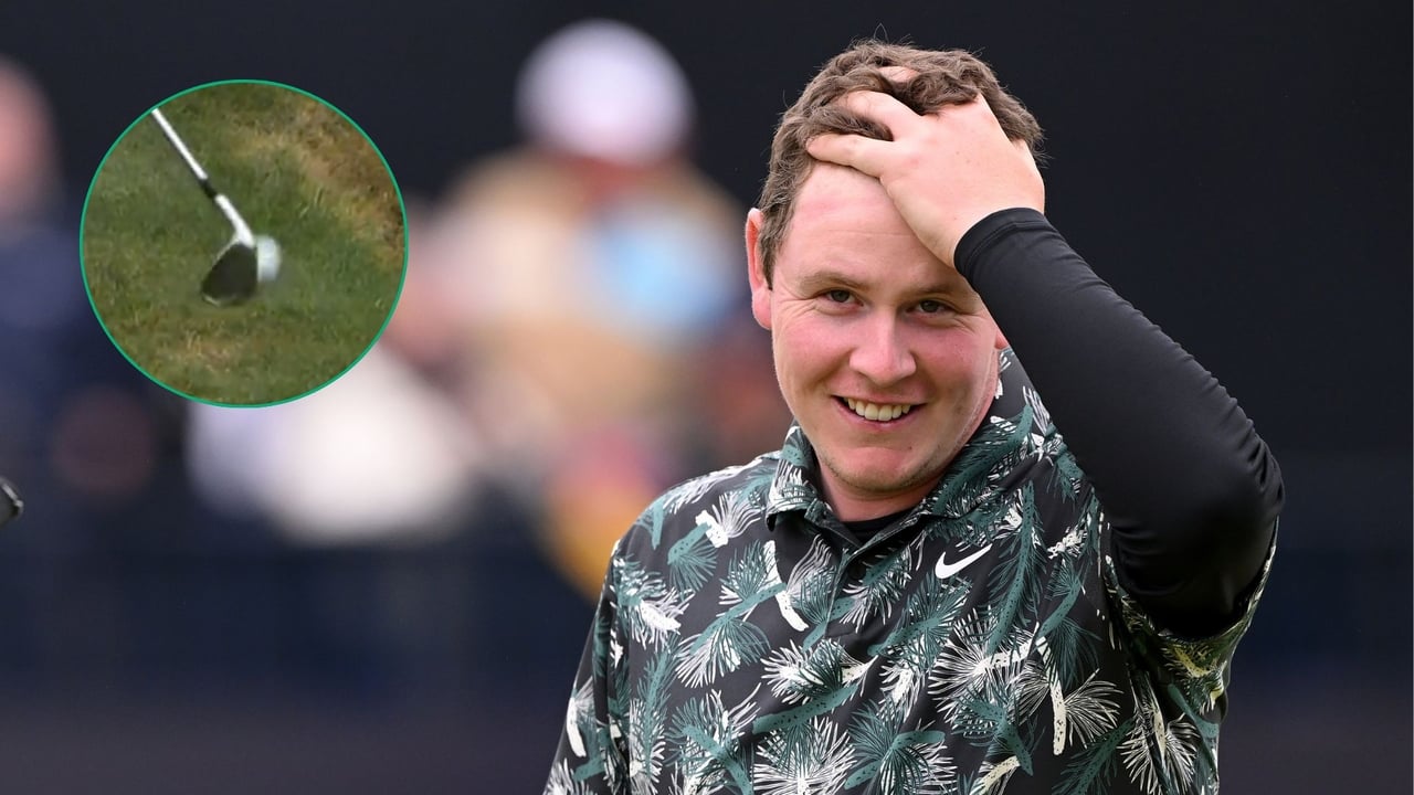 Robert MacIntyre unterhält bei der British Open 2024 die Zuschauer. (Foto: Getty; im Kreis: Screenshot Twitter.com/TheOpen) Robert MacIntyre unterhält bei der British Open 2024 die Zuschauer. (Foto: Getty; im Kreis: Screenshot Twitter.com/TheOpen)