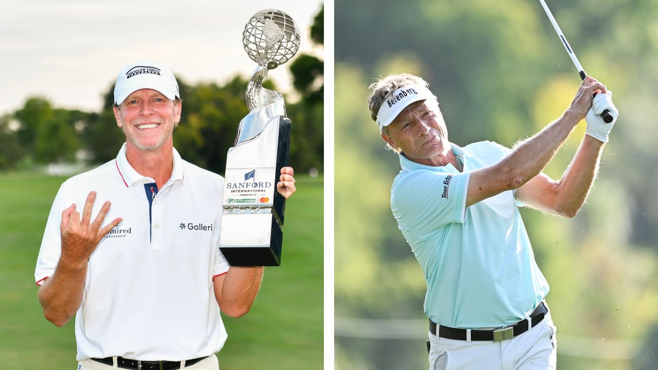 Steve Stricker und Bernhard Langer auf der Champions Tour in Sioux Falls. (Fotos: Getty) Steve Stricker und Bernhard Langer auf der Champions Tour in Sioux Falls. (Fotos: Getty)