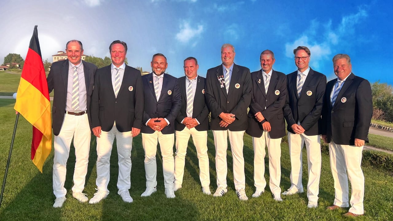 Team Deutschland bei der EMM der AK50: Jochen Roggenkämper (Captain), Marc Mazur, Dr. Jos Gal (Co-Captain), Axel Ritzau, Rodolfo Erico Junge, Thomas Krieger, Felix Banzhaf und Utz Schulte (v.l.n.r.). (Foto: Jos Gal)