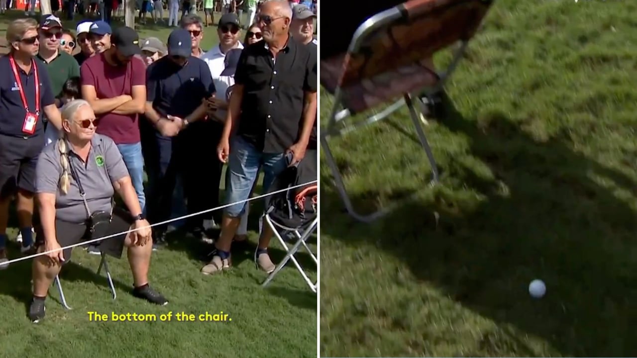 Auf der DP World Tour landete Daniel Browns Ball bei der Andalucia Masters auf kuriose Weise bei einer Zuschauerin. (Fotos: Twitter@DPWorldTour) Auf der DP World Tour landete Daniel Browns Ball bei der Andalucia Masters auf kuriose Weise bei einer Zuschauerin. (Fotos: Twitter@DPWorldTour)