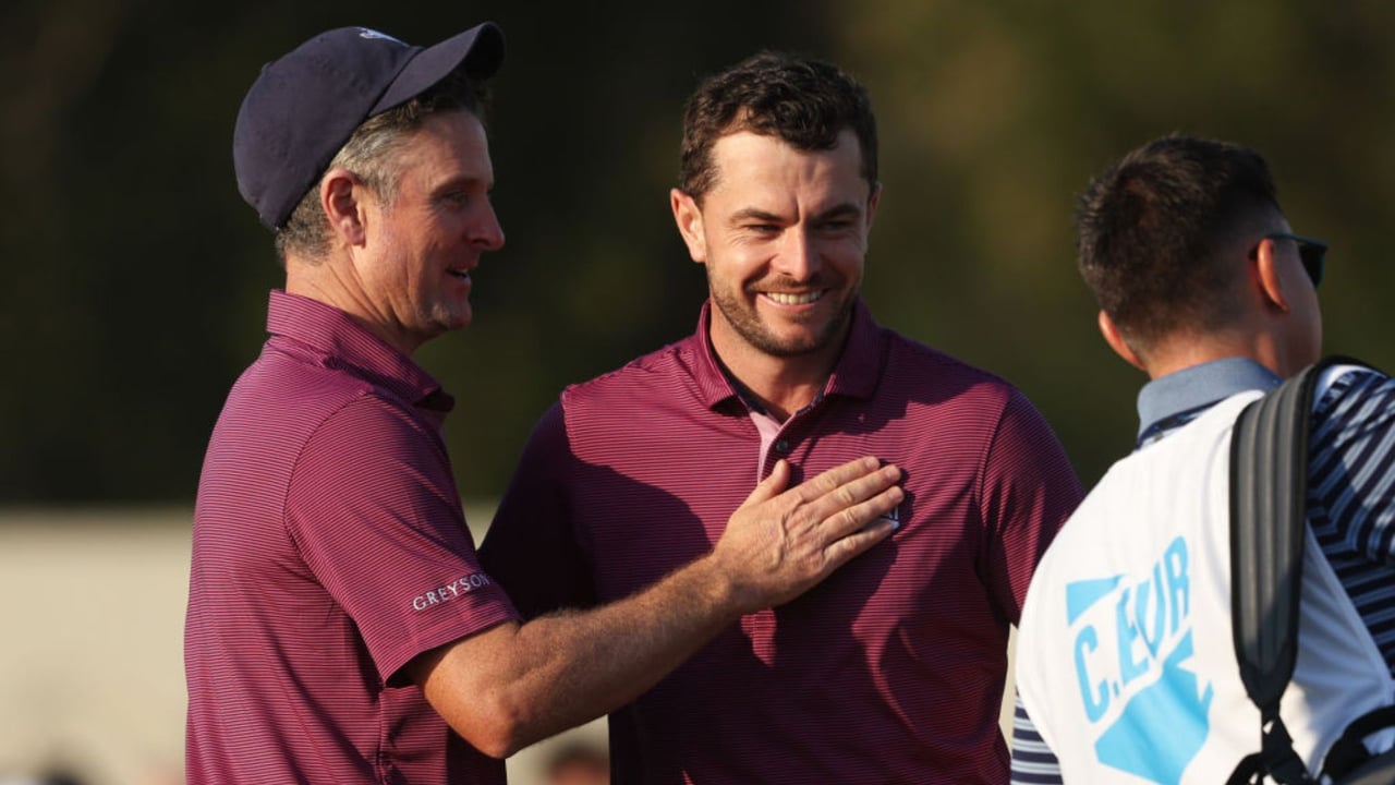 Kapitän von Team Großbritannien & Irland Justin Rose und Laurie Canter beim Team Cup 2025 der DP World Tour (Foto: Getty). Kapitän von Team Großbritannien & Irland Justin Rose und Laurie Canter beim Team Cup 2025 der DP World Tour (Foto: Getty).