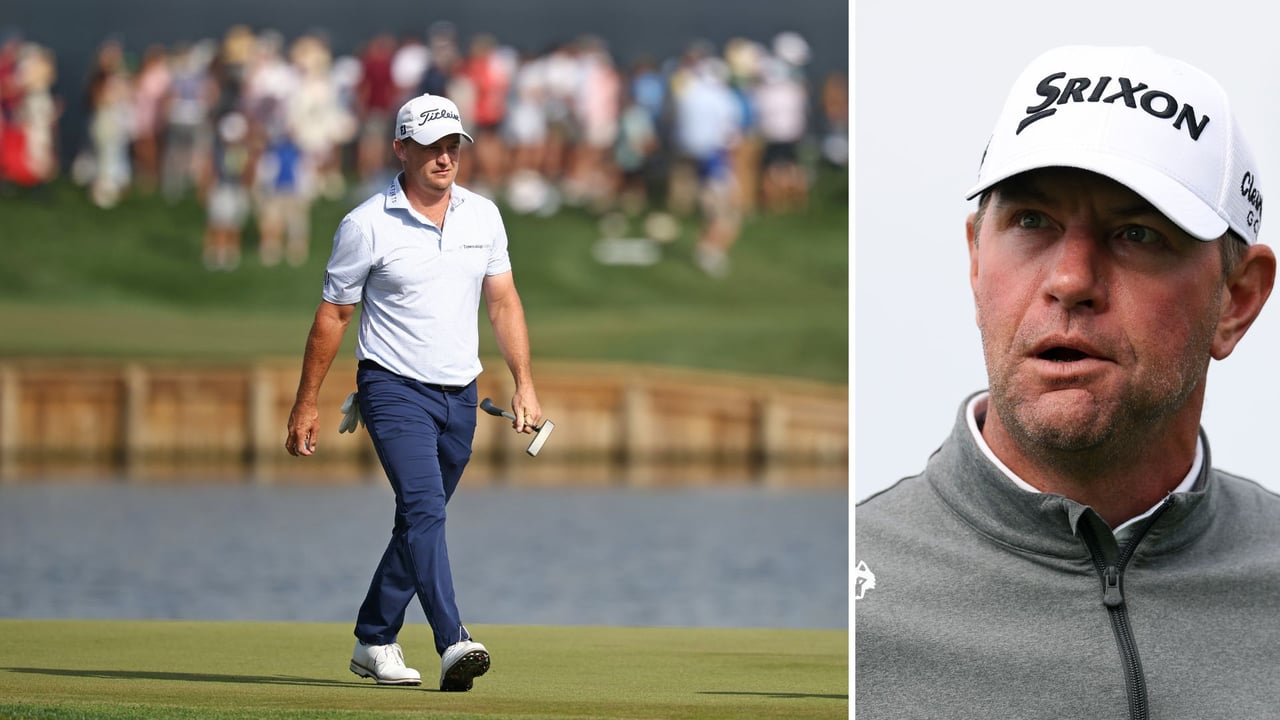 Bud Cauley tritt auf Lucas Glover Ball in der Finalrunde der Players Championship der PGA Tour. (Fotos: Getty) Bud Cauley tritt auf Lucas Glover Ball in der Finalrunde der Players Championship der PGA Tour. (Fotos: Getty)