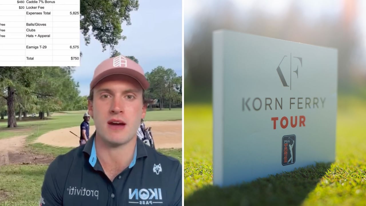 James Nicholas listet seine Ausgaben auf der Korn Ferry Tour auf. (Foto: Screenshot @jamesnicholasgolf / Instagram, Getty)