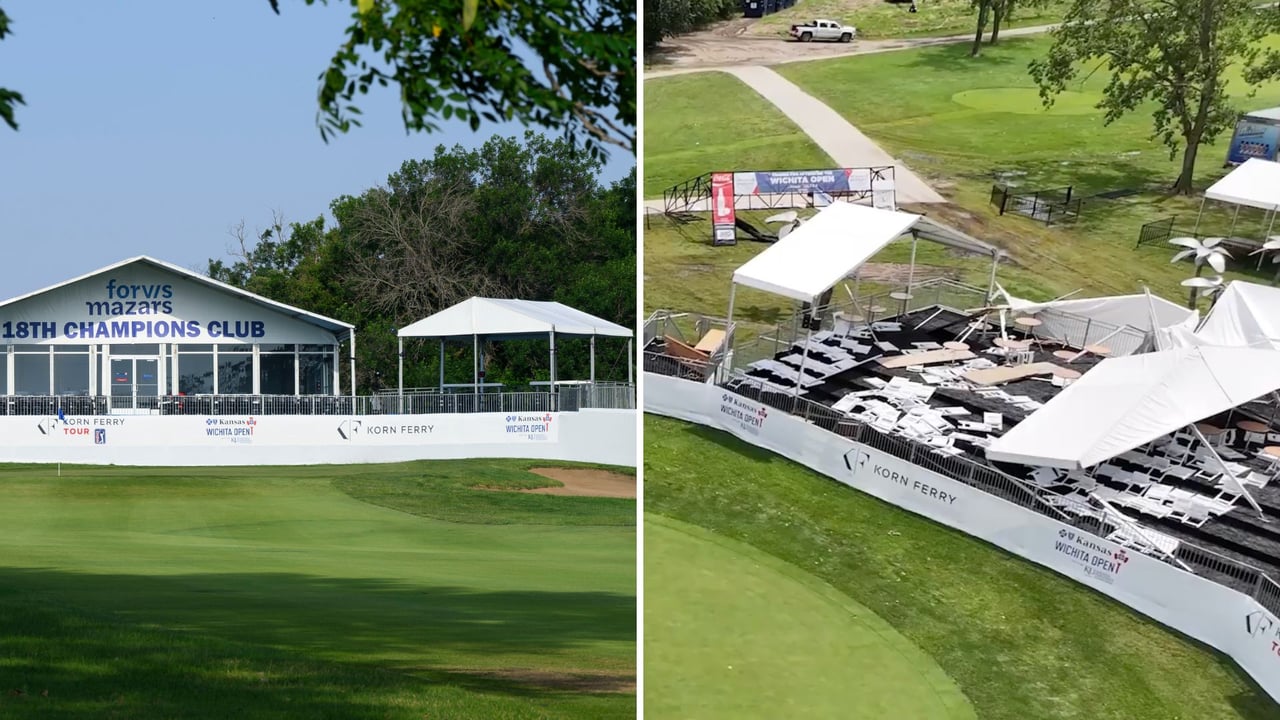 Sturmschäden auf dem Gelände der Wichita Open der Korn Ferry Tour im Crestview Country Club. (Quelle: Twitter@KornFerryTour / Foto: Getty) Sturmschäden auf dem Gelände der Wichita Open der Korn Ferry Tour im Crestview Country Club. (Quelle: Twitter@KornFerryTour / Foto: Getty)