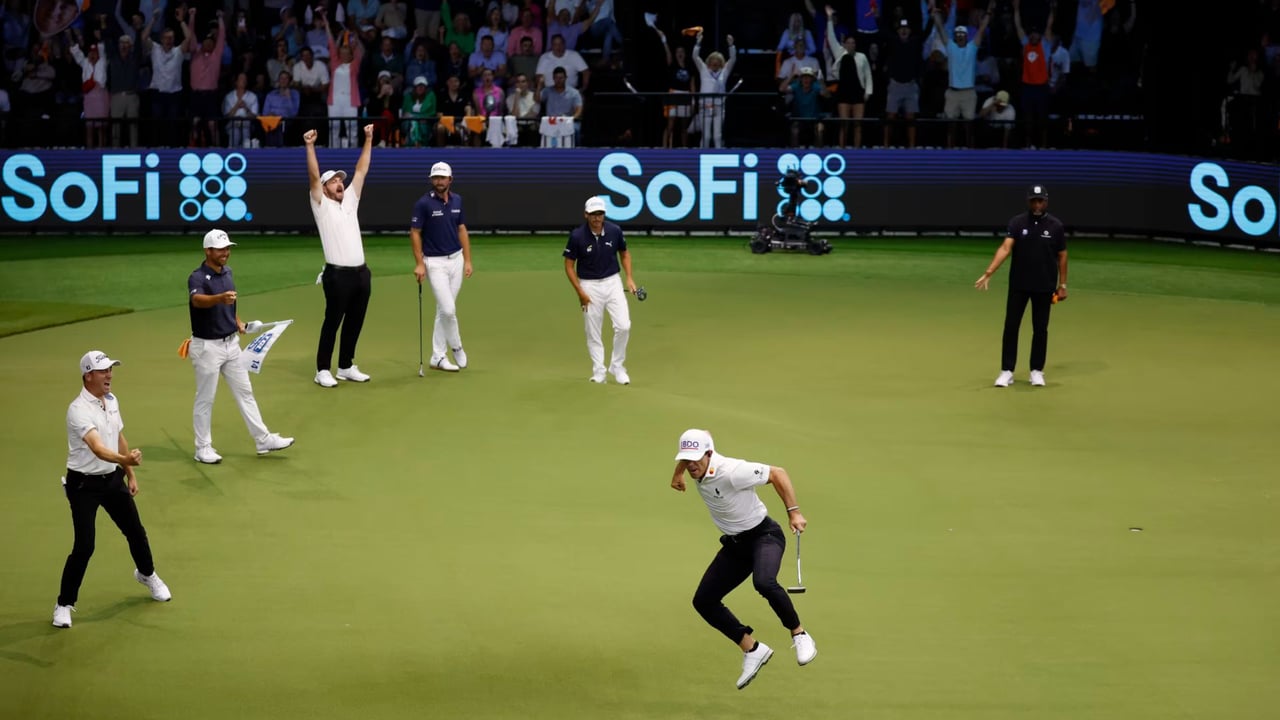 Billy Horschel feiert mit Atlanta Drive GC den Sieg im TGL-Finale gegen New York GC. (Foto: TGL) Billy Horschel feiert mit Atlanta Drive GC den Sieg im TGL-Finale gegen New York GC. (Foto: TGL)