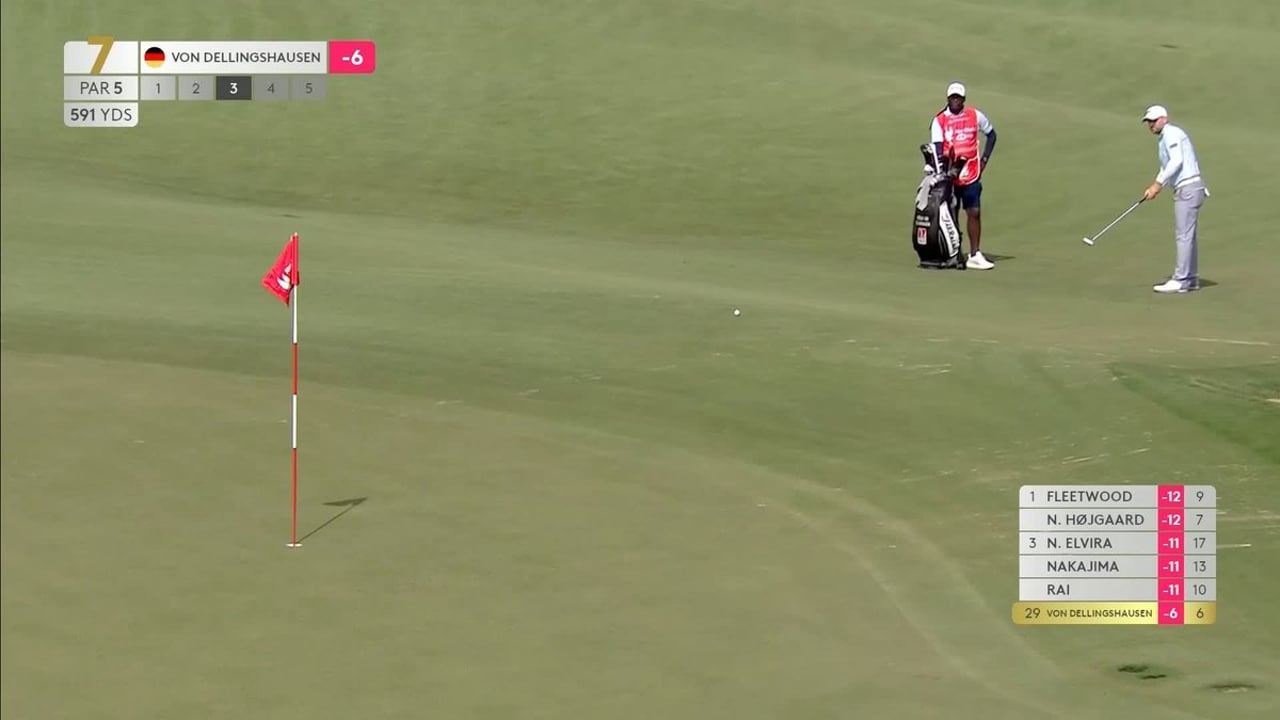 Nicolai von Dellingshausen gelingt spektakulärer Eagle-Putt vom Fairway - (@DPWorldTour)