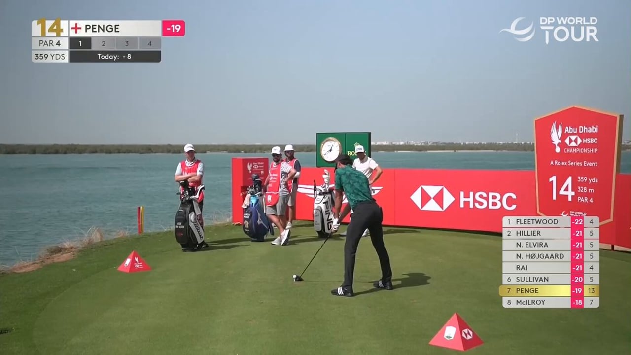 Marco Penge beeindruckt mit langem Drive auf der 14. Bahn bei Abu Dhabi HSBC Championship - (@DPWorldTour)