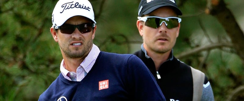 Aktuelle Nummer Eins und neue Nummer Eins? Henrik Stenson (r.) hat die Chance bei der BMW PGA Championship an Adam Scott in der Weltrangliste vorbeizuziehen.