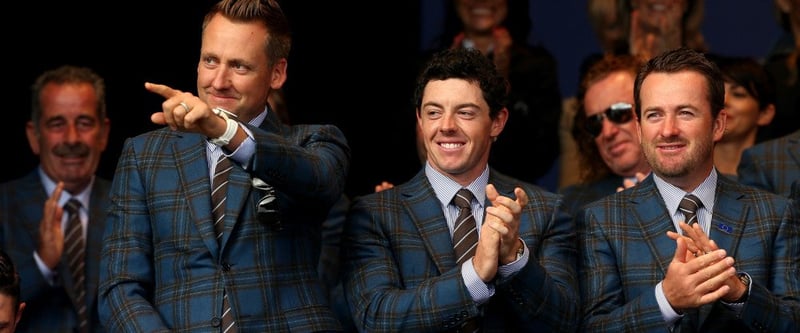 An ihnen führt im Team Europa kein Weg vorbei, sie geben die Richtung vor: Ian Poulter, Rory McIlroy und Graeme McDowell (v.l.).