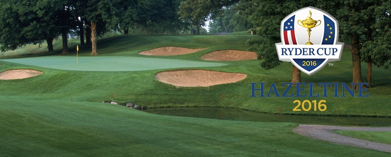 Loch 17 auf dem Hazeltine National Golf Club. Hier werden sich 2016 die USA und Europa im Ryder Cup duellieren.