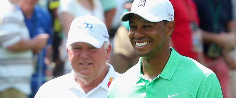 Tiger Woods präsentierte sich beim Par-3-Contest in Augusta gut gelaunt und hatte häufig ein Lachen im Gesicht.