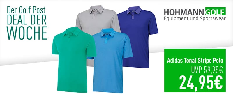 Diese Woche im Angebot bei Hohmann Golf: Das Adidas Tonal Stripe Poloshirt (Foto: Golf Post)