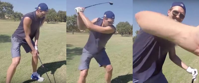 Dirk Nowitzki versucht sich beim Turnier der Dallas Mavericks im Golfen.