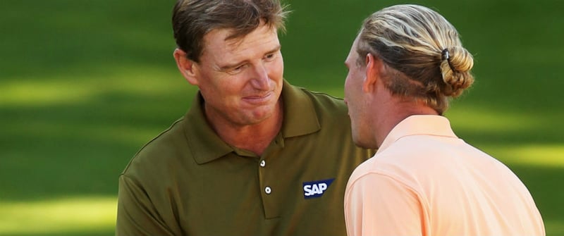 Marcel Siem (r.) spielt in den ersten beiden Runden der Joburg Open an der Seite des Ex-Majorsiegers und Lokalmatadors Ernie Els.