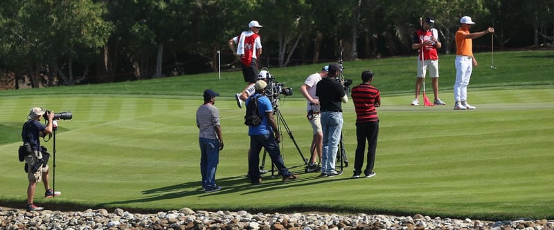 Rickie Fowler in Abu Dhabi: Susanne Claßen hat ihn und seinen Flight am Samstag mit dem Carryboard begleitet. (Foto: Getty)