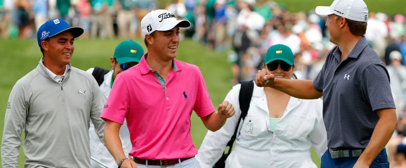 Viel Spaß beim Par-3-Contest hatten Rickie Fowler und Justin Thomas bei ihren Hole-in-Ones direkt nacheinander. Das freute auch Jordan Spieth. (Foto: Getty)