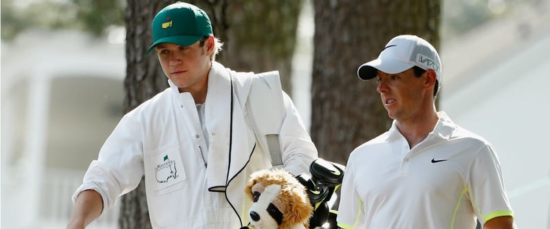 Niall Horan als Caddy von Rory McIlroy beim Par-3-Contest im Rahmen des US Masters in Augusta. (Foto: Getty)