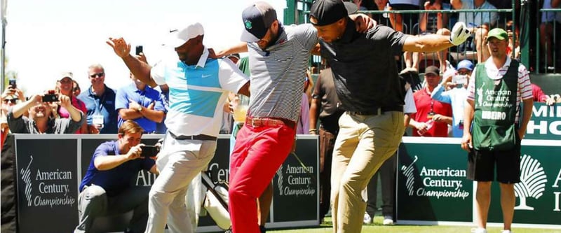 Alfonso Ribeiro, Justin Timberlake und Steph Curry hatten Spaß bei der American Century Championship. (Foto: Twitter @BaskteballForever)