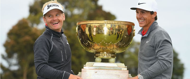 Die strahlenden Sieger: Thorbjörn Olesen und Sören Kjeldsen sicherten sich den World Cup of Golf - das erste Mal triumphierte Dänemark. (Foto: Getty)