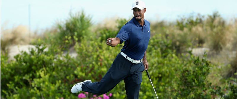 Endlich sehen wir den Tiger wieder jubeln! Während der zweiten Runde der Hero World Challenge hatte er allen Grund dazu. (Foto: Getty)