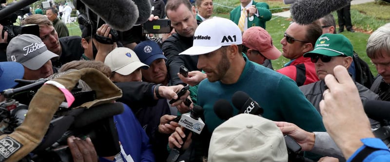 Dustin Johnson verkündet nach einigen Probeschwüngen seinen Rückzug vom US Masters Tournament 2017.