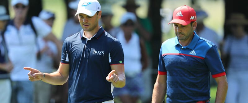 Martin Kaymer (l.) erwischte zum Auftakt der BMW International Open einen durchwachsenen Tag, Sergio Garcia spielte sich bogeyfrei weit nach vorne.